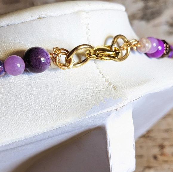 Happy To Me Purple Glass Crystal Gemstone Beads Collar Choker Necklace - Picture 6 of 8